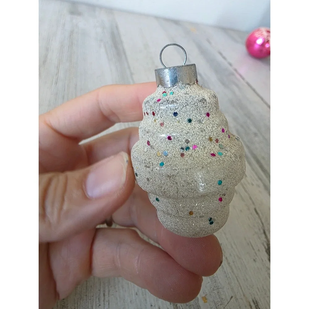 Vintage franke confetti barrel Mica ornament lantern Xmas tree rainbow